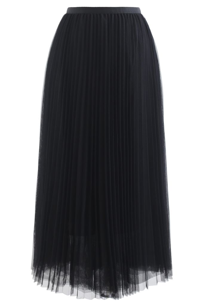 Call out Your Name Pleated Mesh Skirt in Black