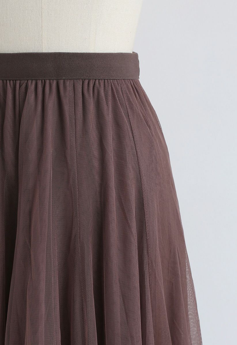 My Secret Garden Tulle Maxi Skirt in Brown