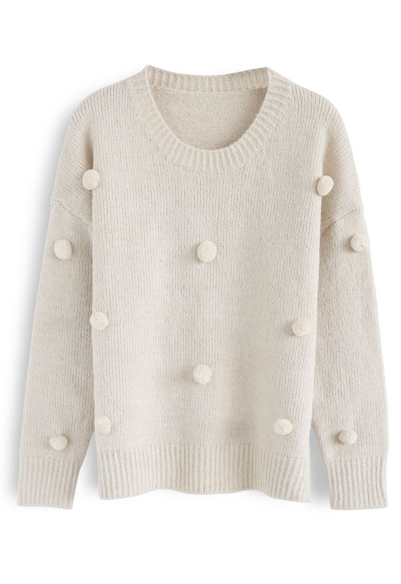 The Pretty One Yarn Balls Sweater in Cream