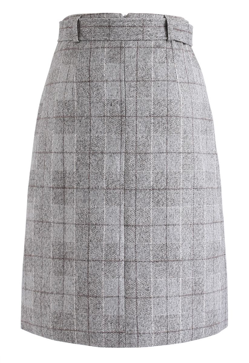 Loving Moments Belted Grid Skirt in Grey