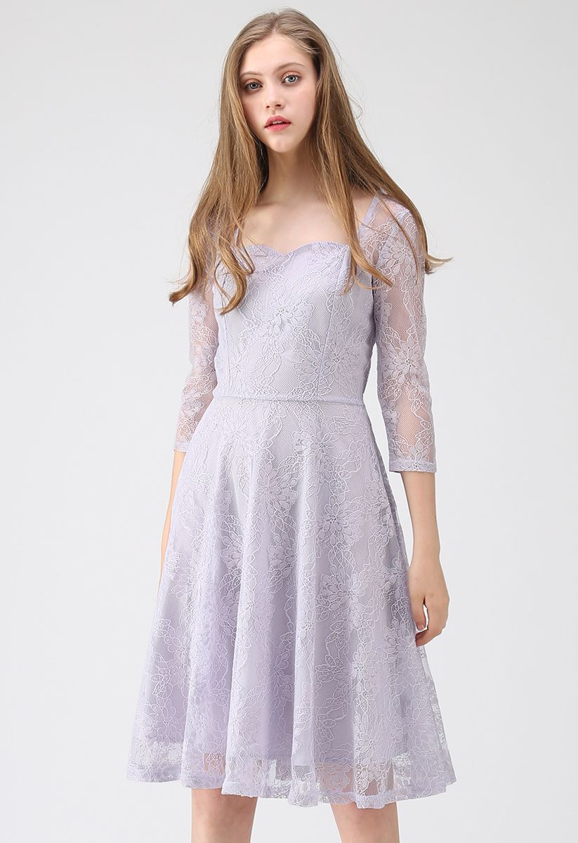 All for You Square Neck Lace Dress in Lilac