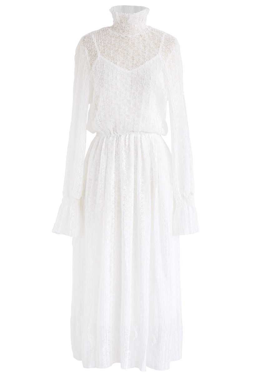 Destination for Romance Pleated Lace Dress in White