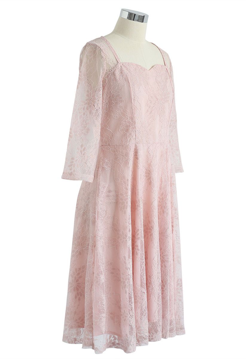 All for You Square Neck Lace Dress in Pink