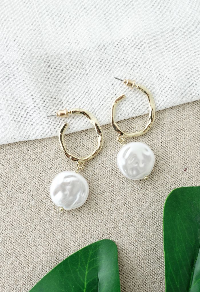Coin Pearl Gold Hoop Earrings