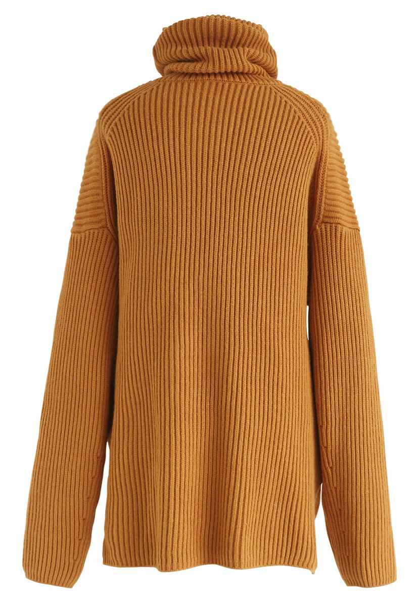 Desirable Ribbed Knit Turtleneck Sweater in Mustard