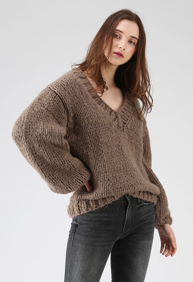 How Deep Is Your Love Hand Knit Chunky Sweater in Brown