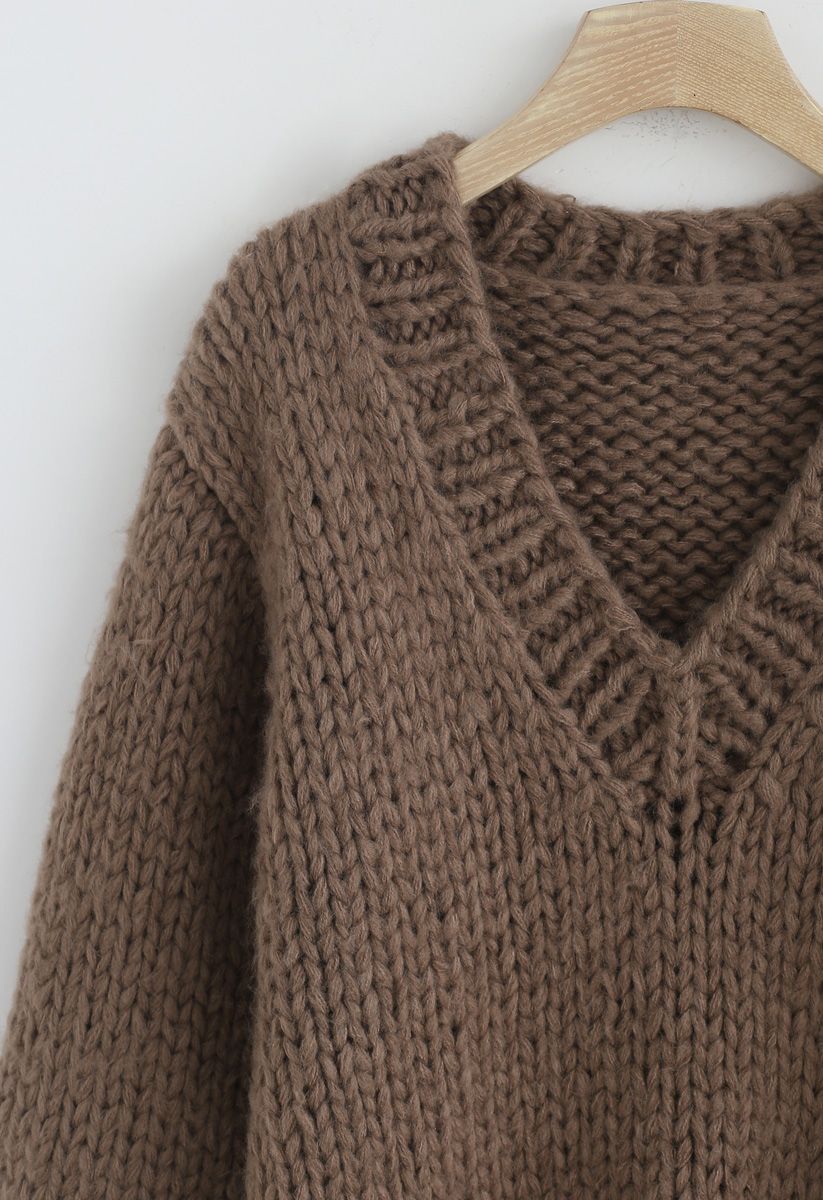 How Deep Is Your Love Hand Knit Chunky Sweater in Brown