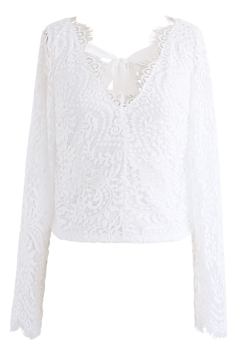 Lace Me Out Backless V-Neck Top in White