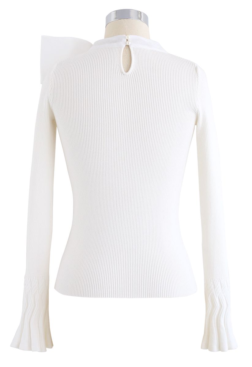Fancy with Bowknot Knit Top in White