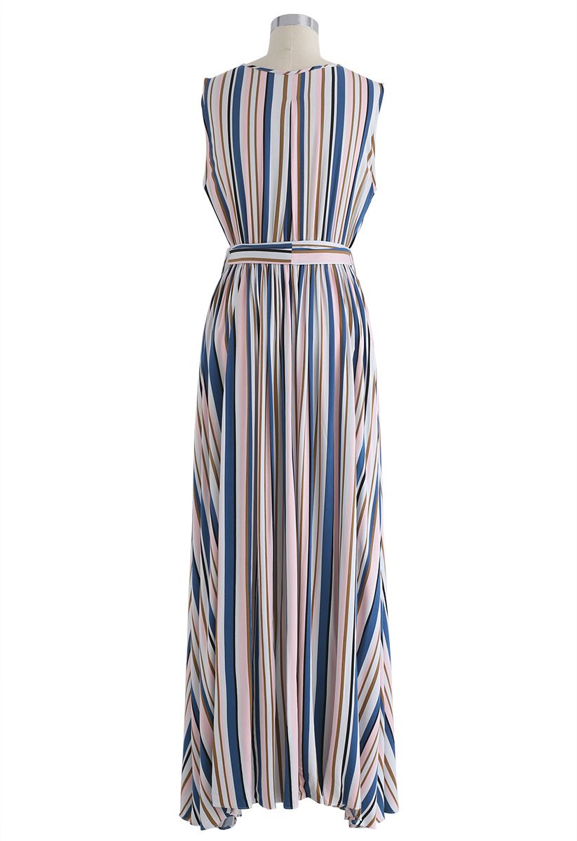Elegance Keeper Stripes V-Neck Maxi Dress in Pink