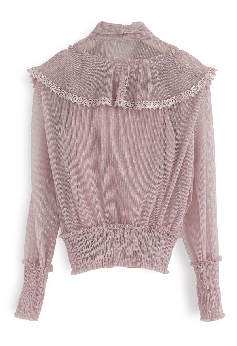 All We Know Bowknot Ruffle Mesh Top in Pink