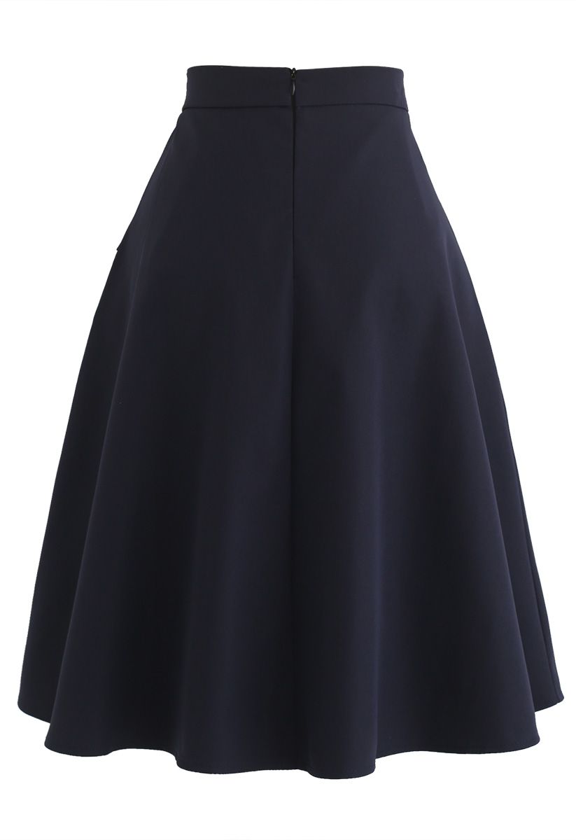 I'll be Me Buttons A-Line Skirt in Navy - Retro, Indie and Unique Fashion