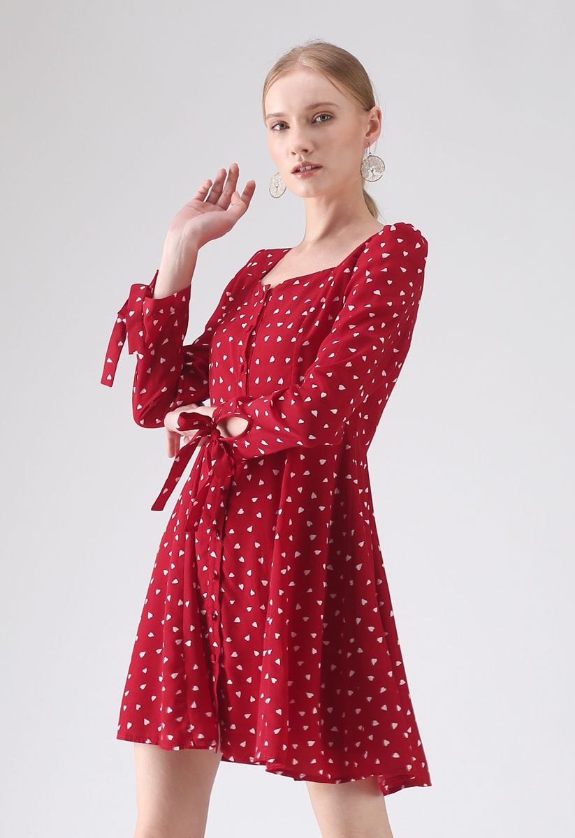 Get Hearts In Print Button Down Dress