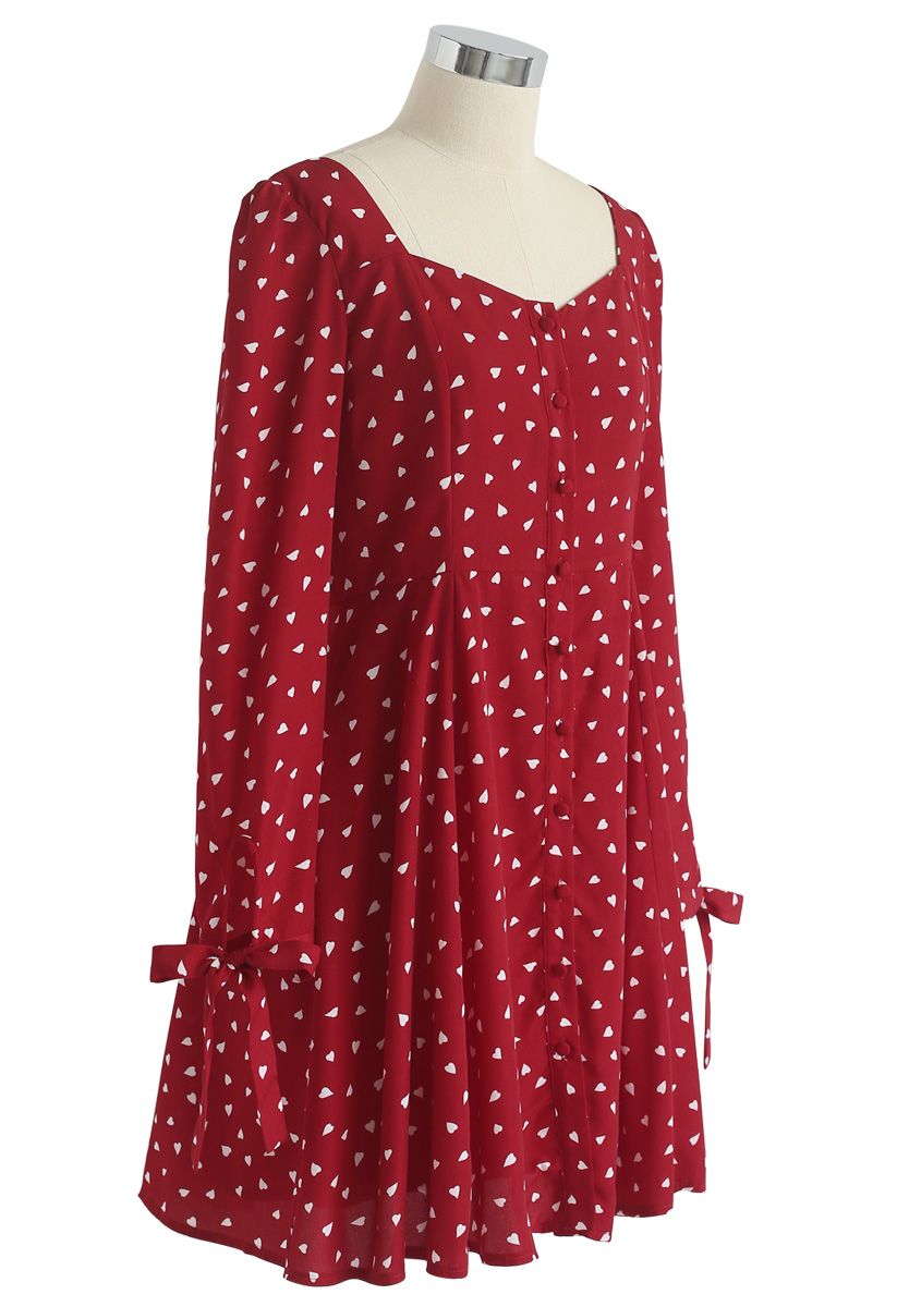 Get Hearts In Print Button Down Dress