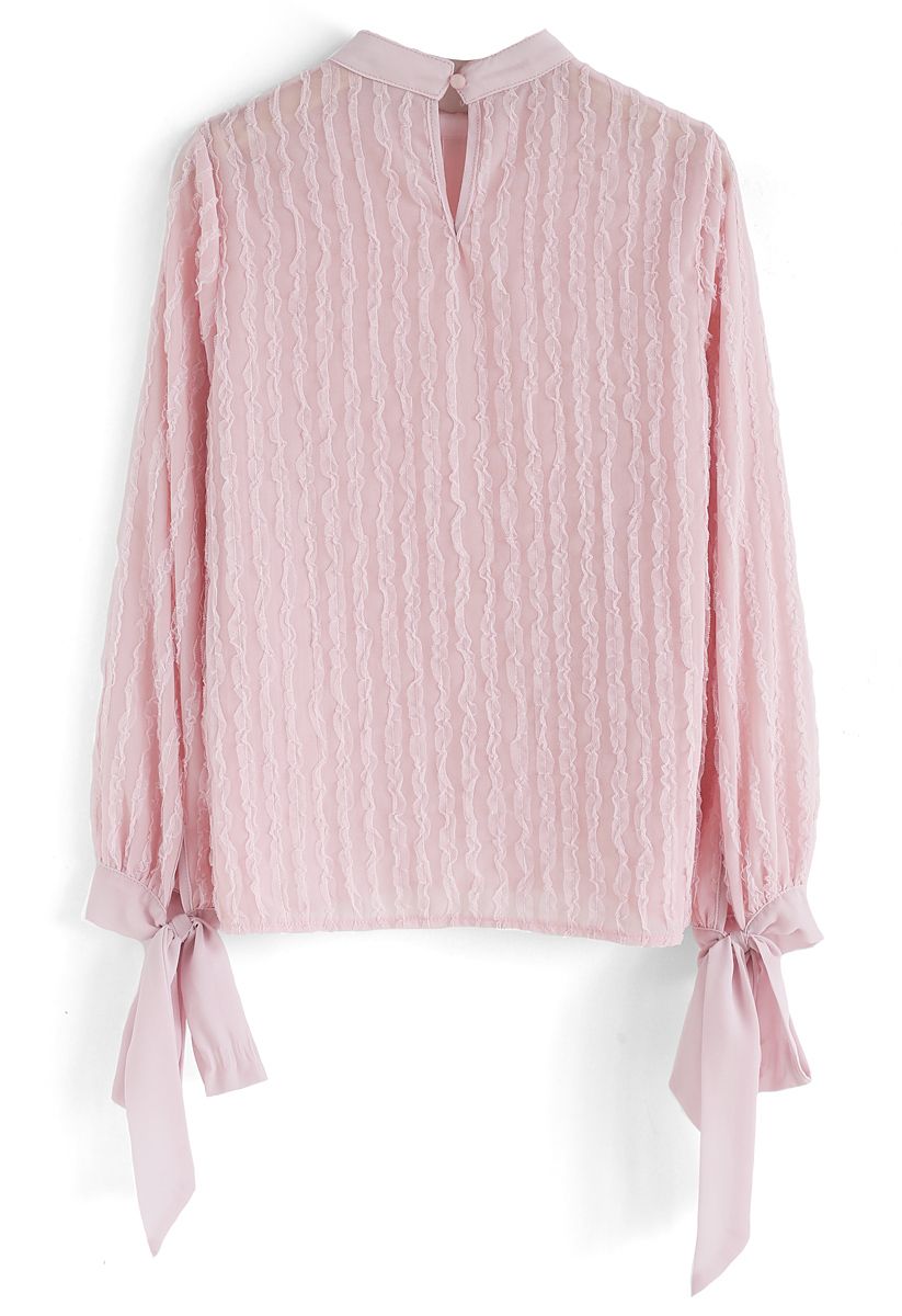 Under My Eyes Bowknot Chiffon Top in Pink