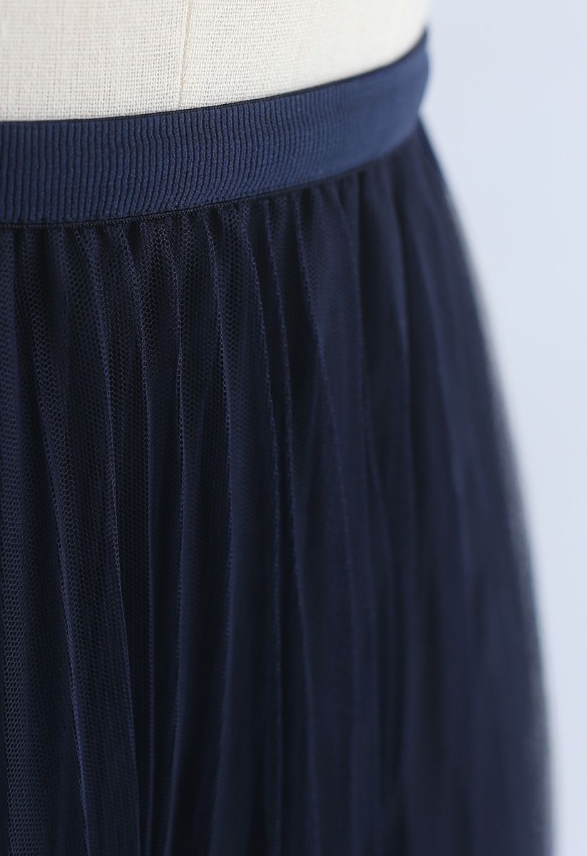 Turn the Night Up Pleated Mesh Skirt in Navy