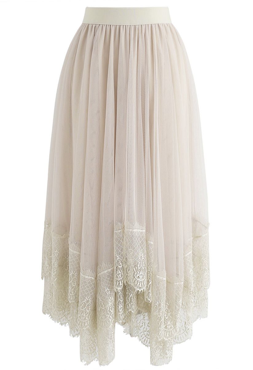 Say Your Name Asymmetric Tiered Lace Mesh Skirt