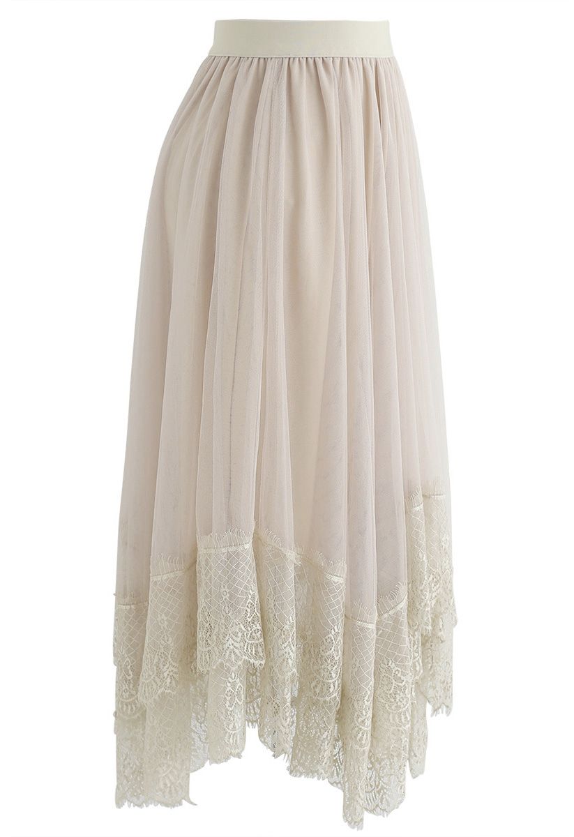 Say Your Name Asymmetric Tiered Lace Mesh Skirt