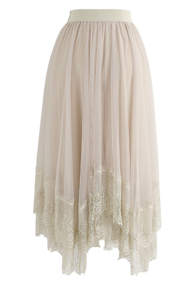 Say Your Name Asymmetric Tiered Lace Mesh Skirt