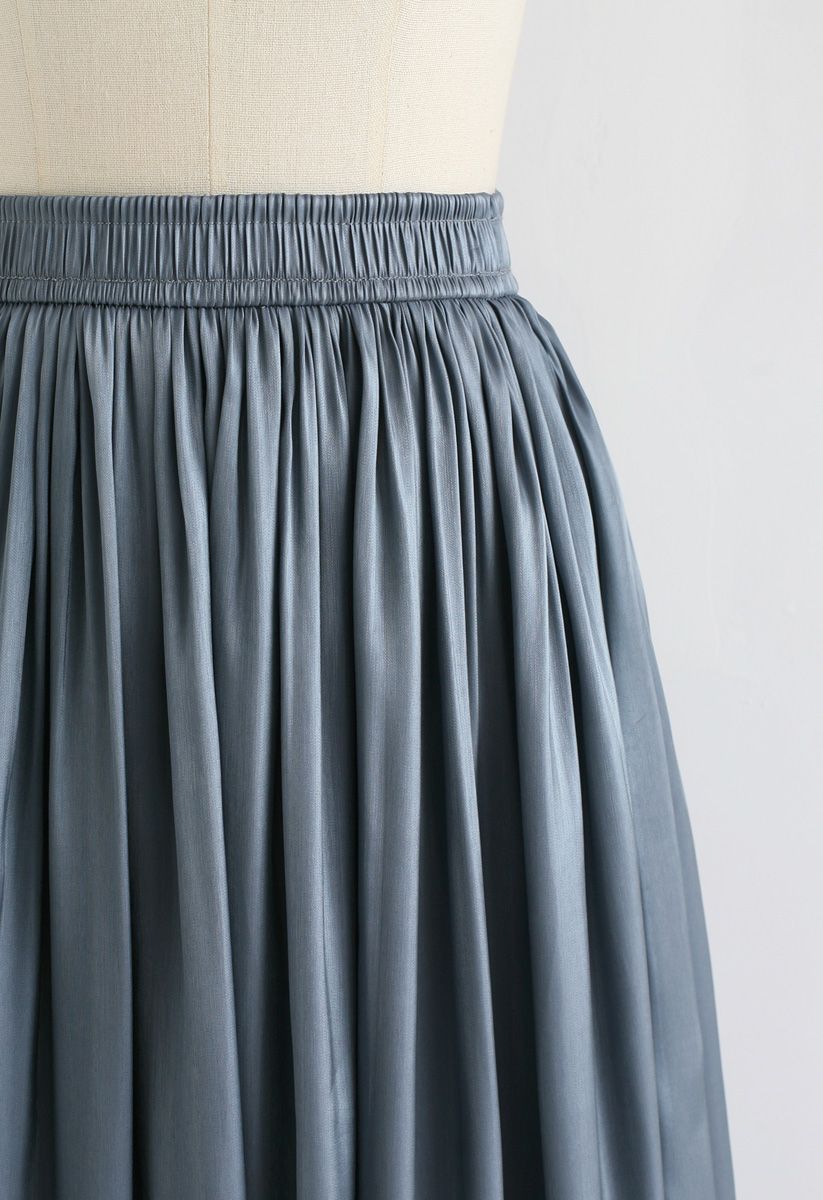 Sleek Beauties Pleated Midi Skirt in Dusty Blue - Retro, Indie and ...