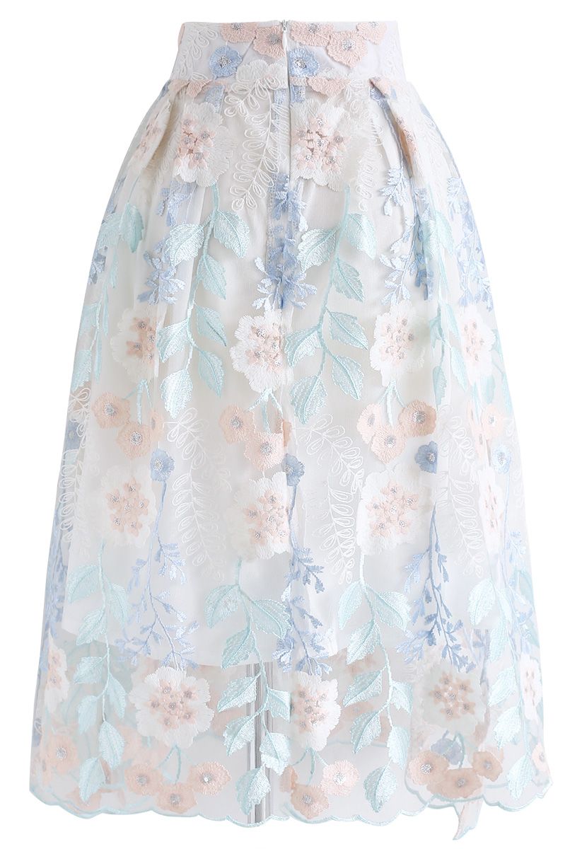 Look at the Flowers Embroidered Mesh Skirt