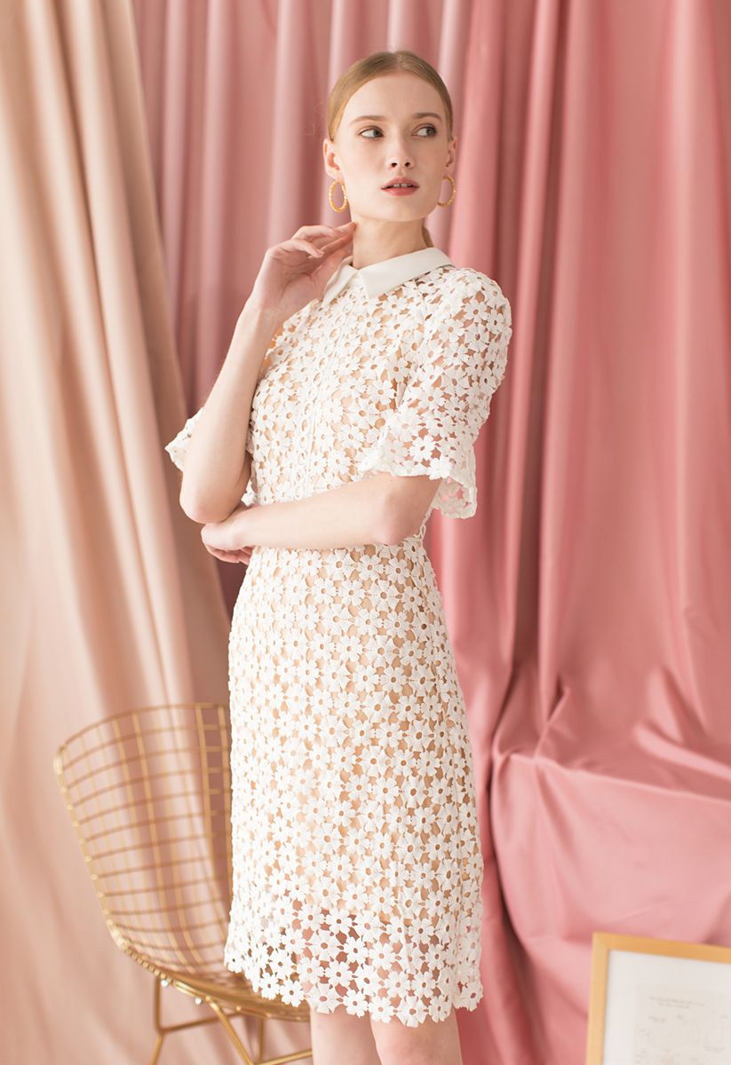 Faith in Elegance Crochet Shift Dress in White