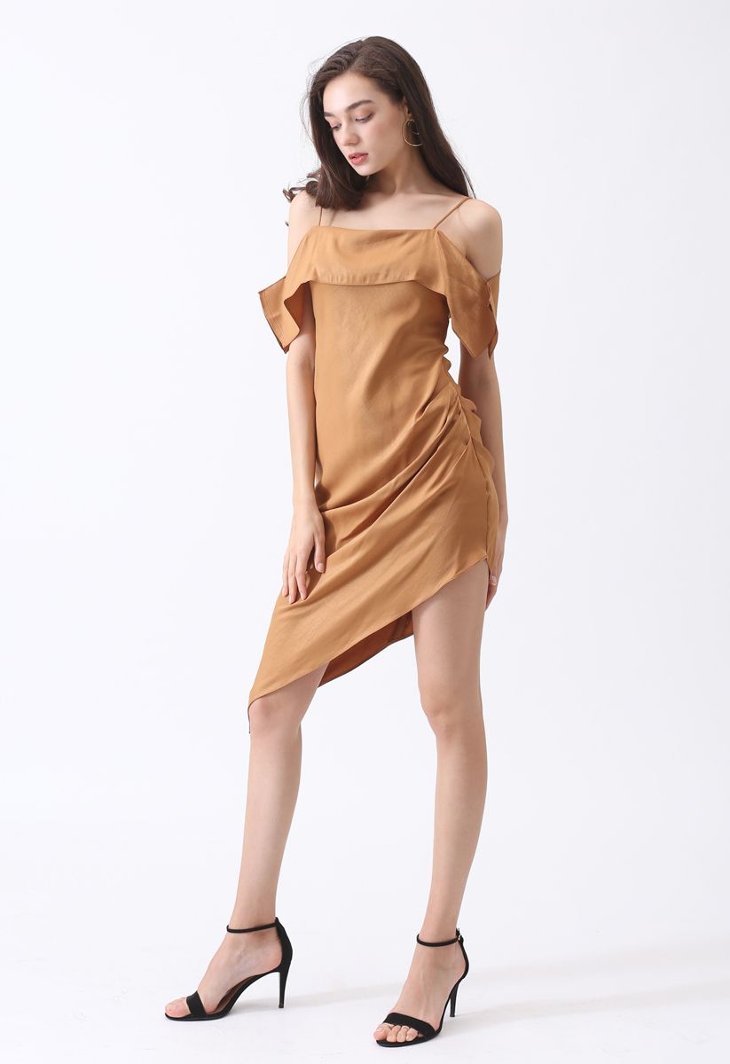 Passionate Latin Asymmetric Cami Dress in Tan