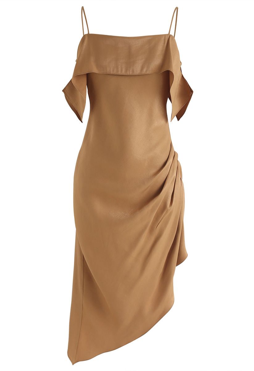 Passionate Latin Asymmetric Cami Dress in Tan