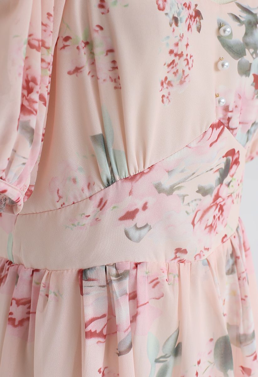 Enchanting Peony Chiffon Maxi Dress 