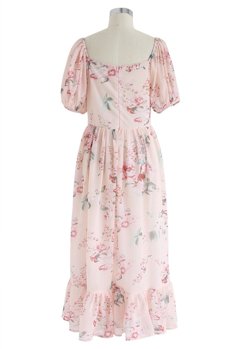 Enchanting Peony Chiffon Maxi Dress 