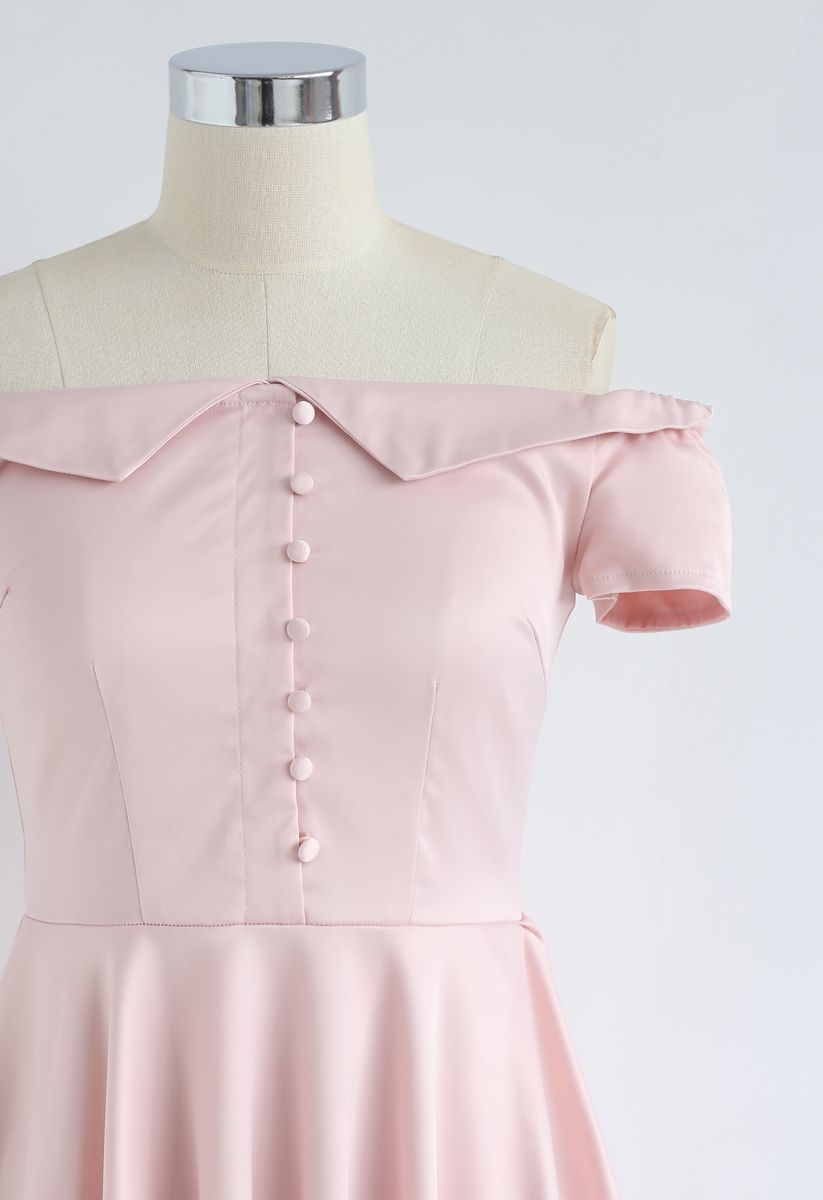 Going Retro Off-Shoulder Midi Dress in Pink