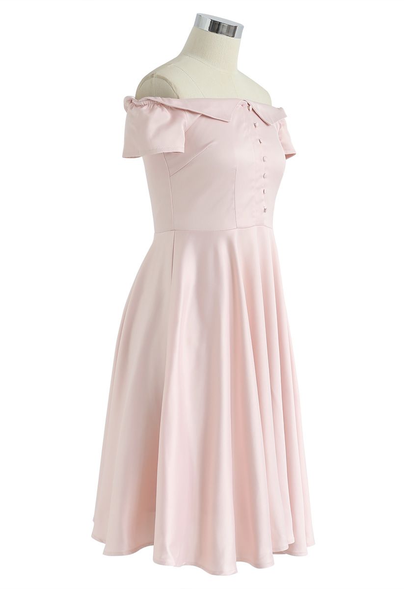 Going Retro Off-Shoulder Midi Dress in Pink