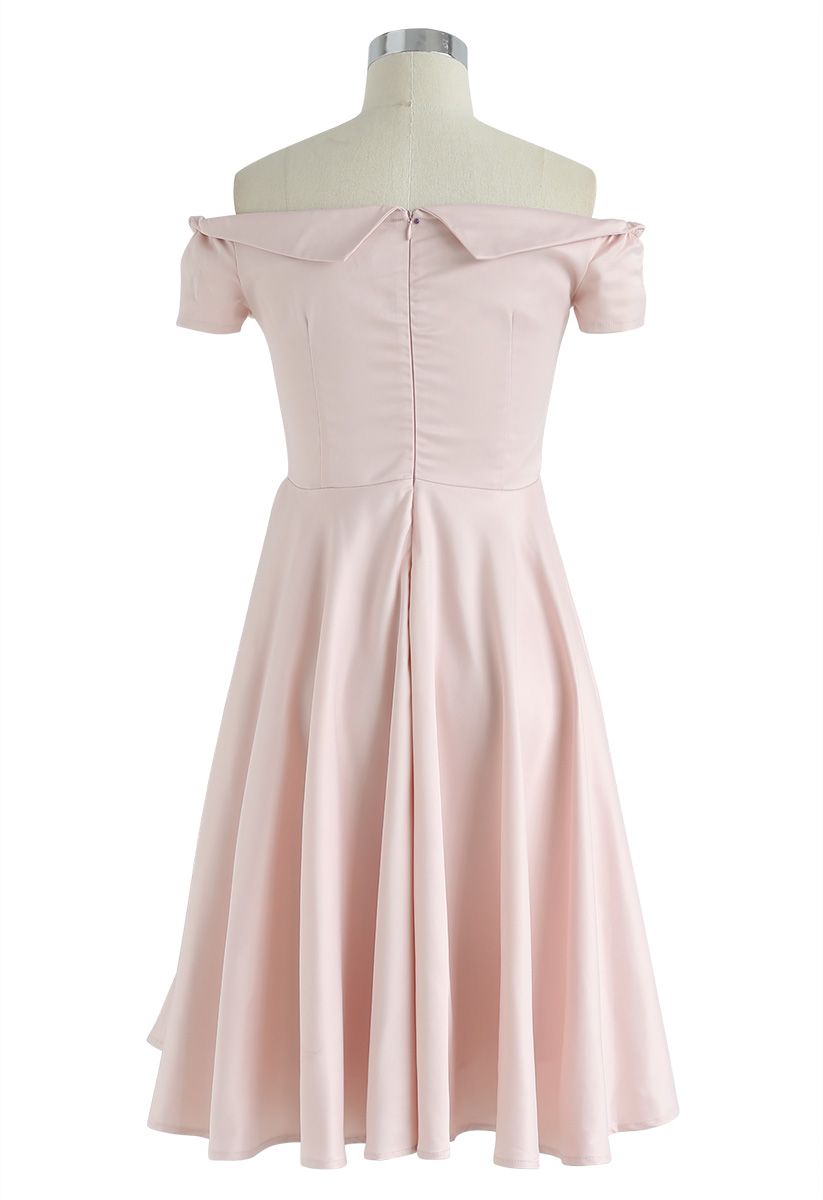 Going Retro Off-Shoulder Midi Dress in Pink