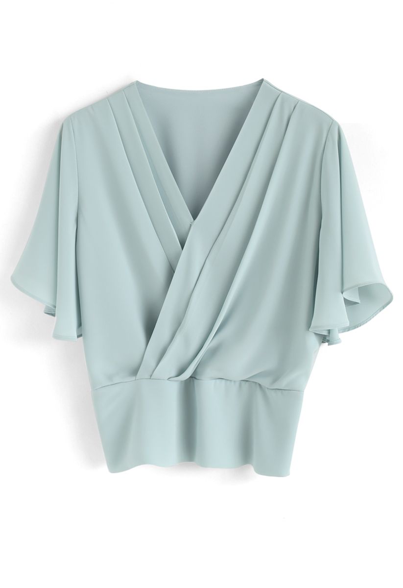 Stay Chic Cropped Cape Top in Mint