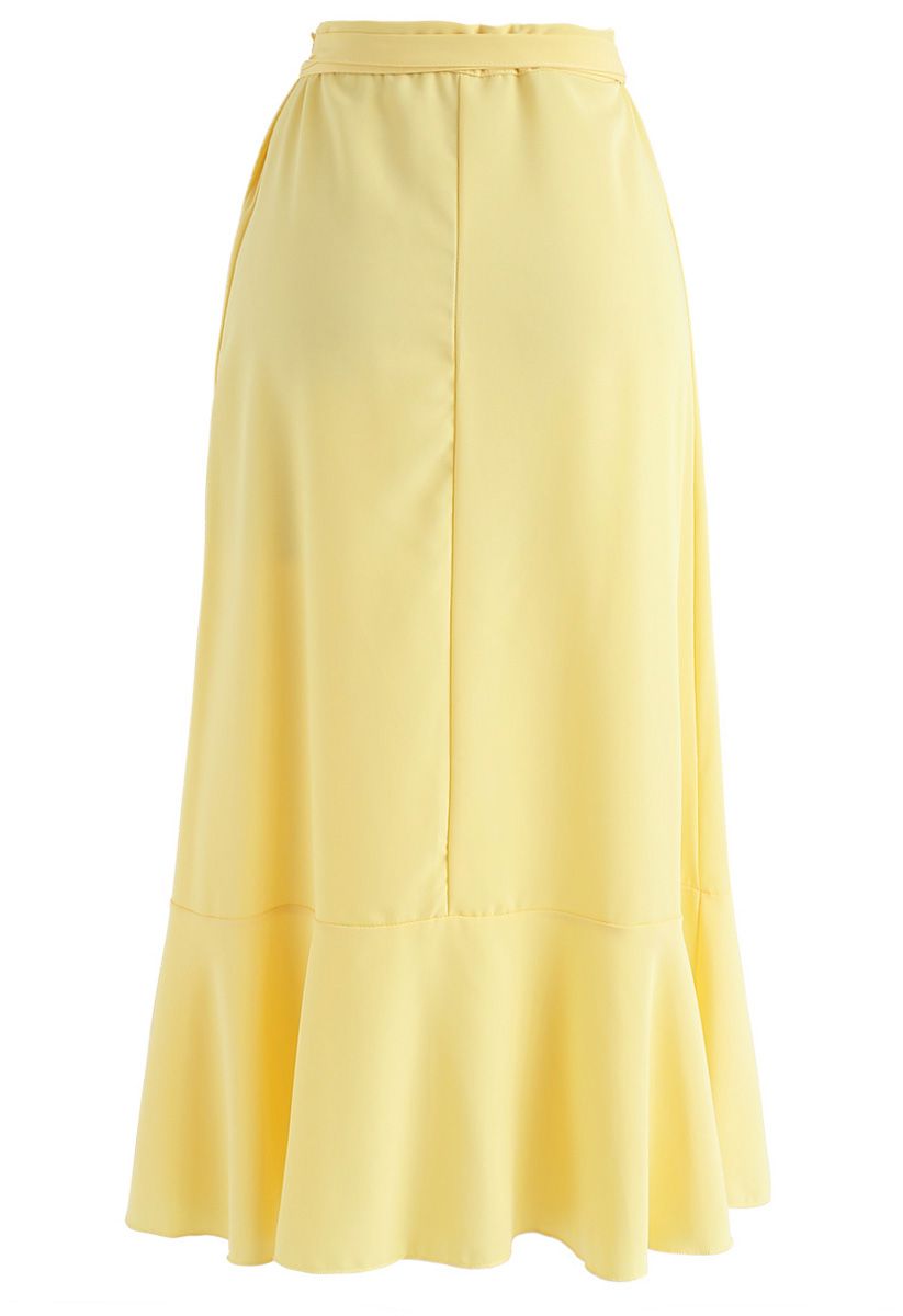 Simple Base Asymmetric Ruffle Midi Skirt in Yellow - Retro, Indie and ...