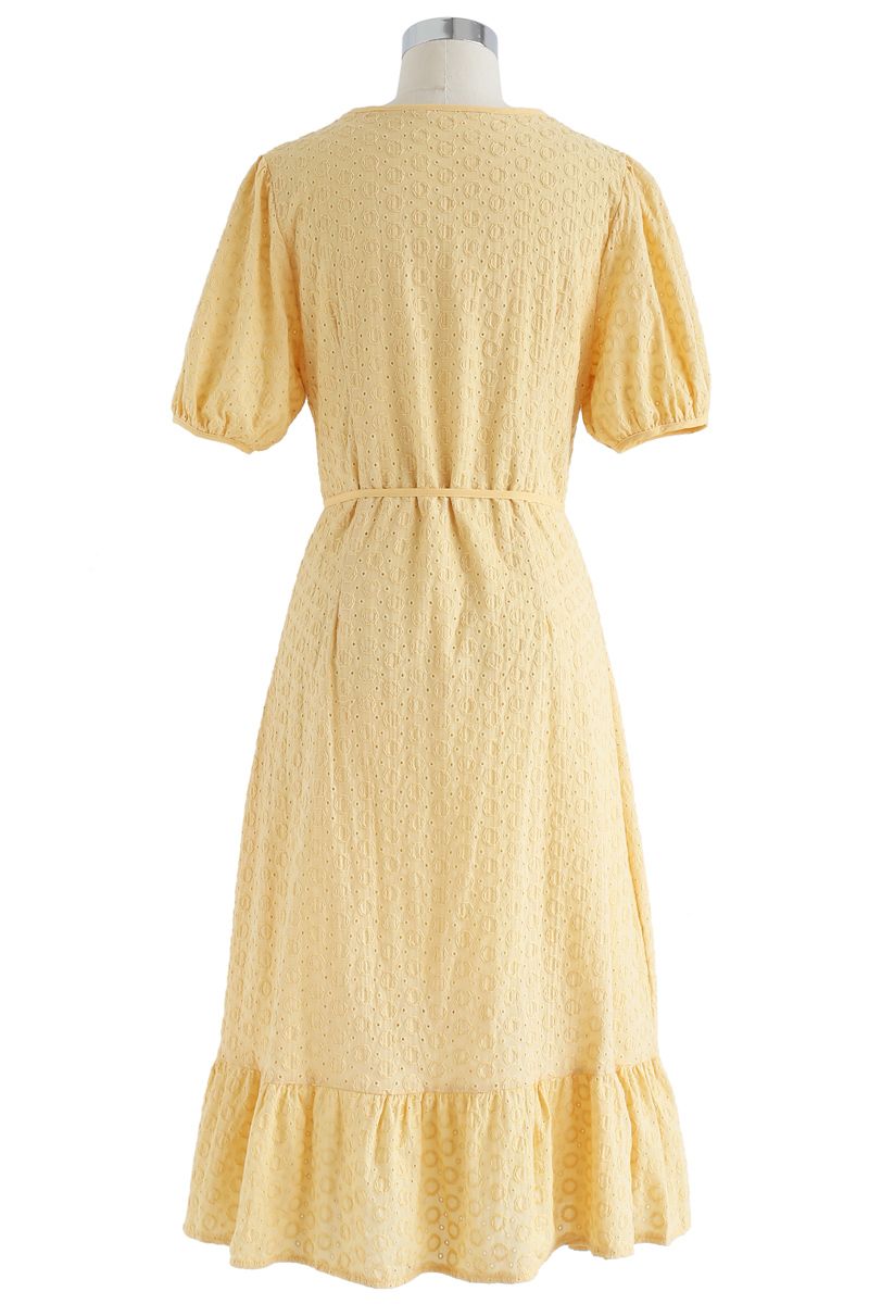 There She Goes Embroidered Button Down Dress in Yellow