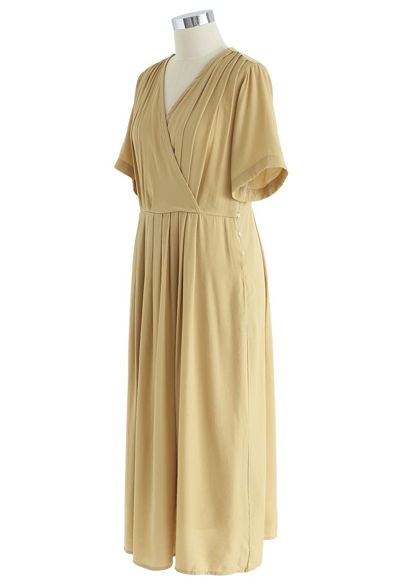 Just Luv Me Pleated Wrap Dress in Mustard