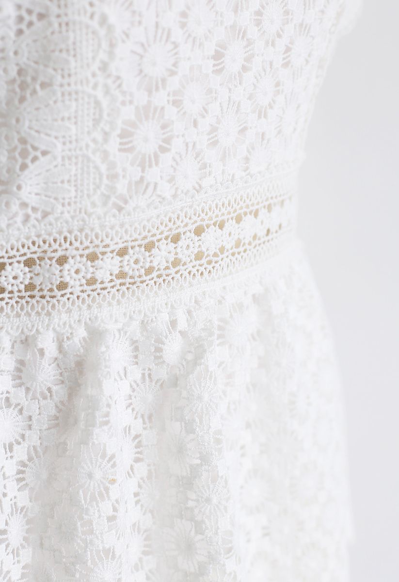 Pleasant Surprises Tiered Crochet Sleeveless Dress in White