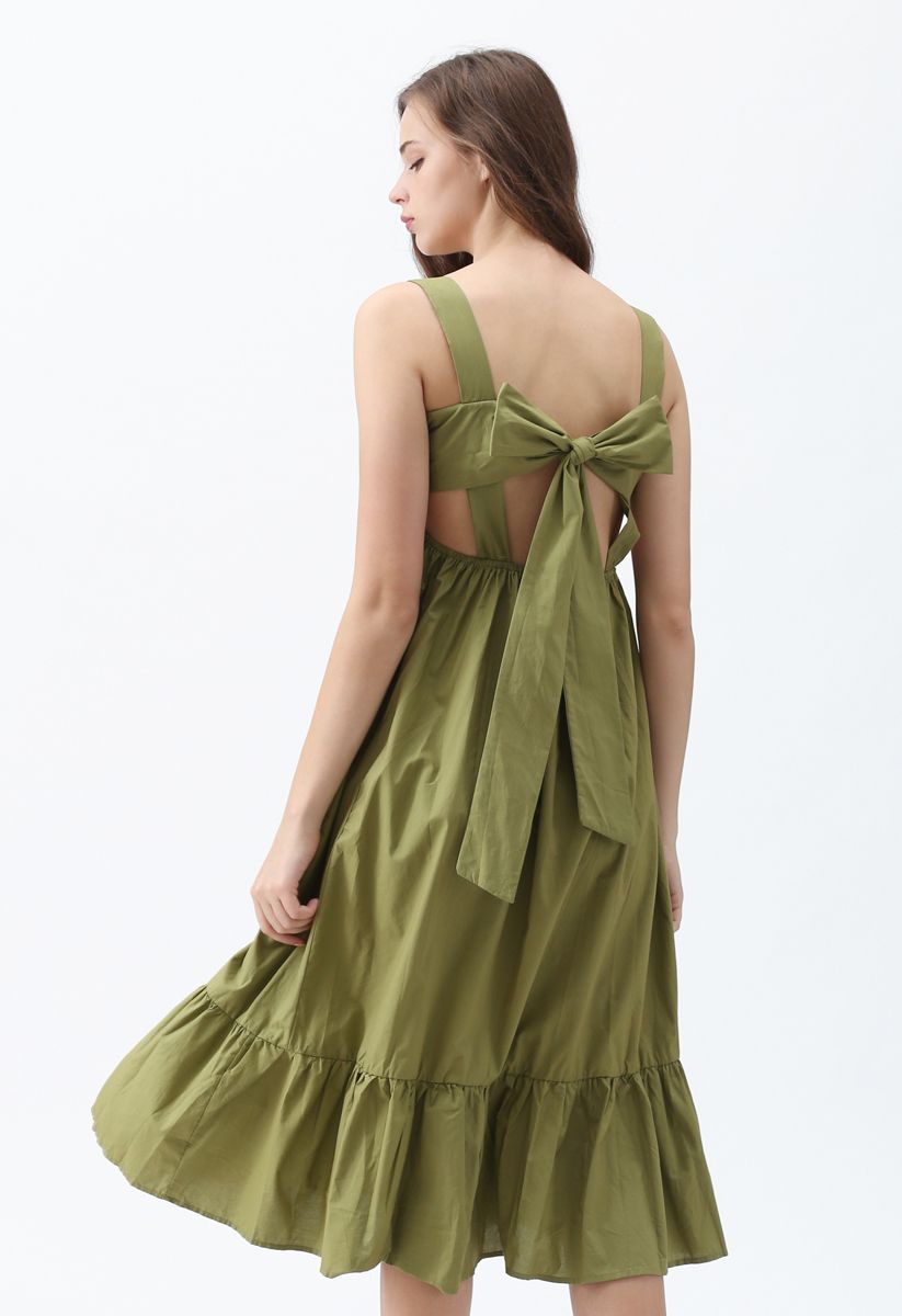 Joyful Aspects Backless Midi Dress in Army Green
