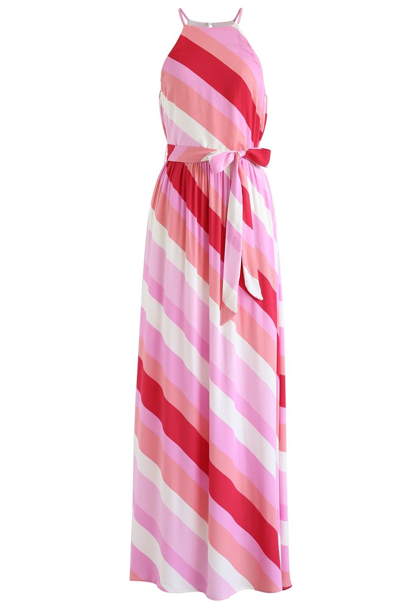 Sweet Sunset Stripe Halter Neck Maxi Dress