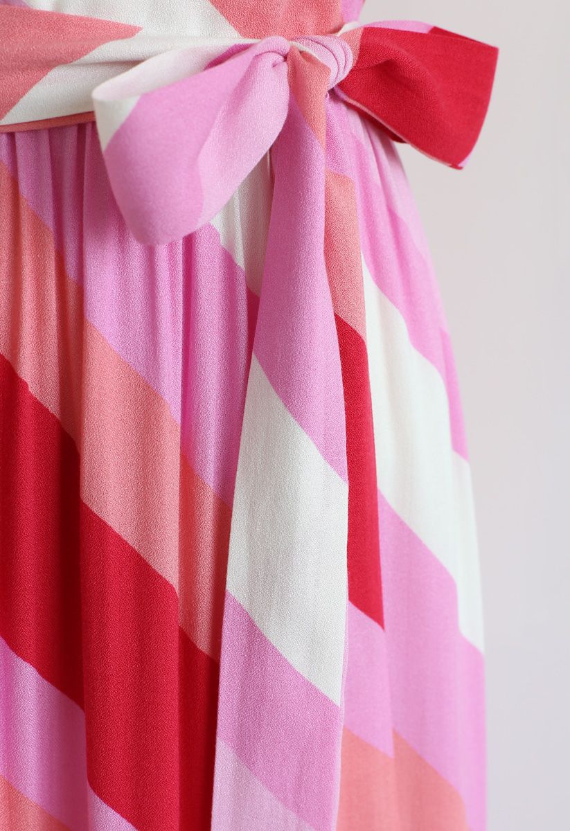 Sweet Sunset Stripe Halter Neck Maxi Dress