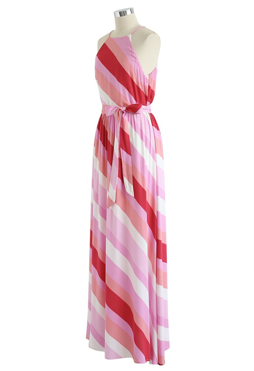 Sweet Sunset Stripe Halter Neck Maxi Dress