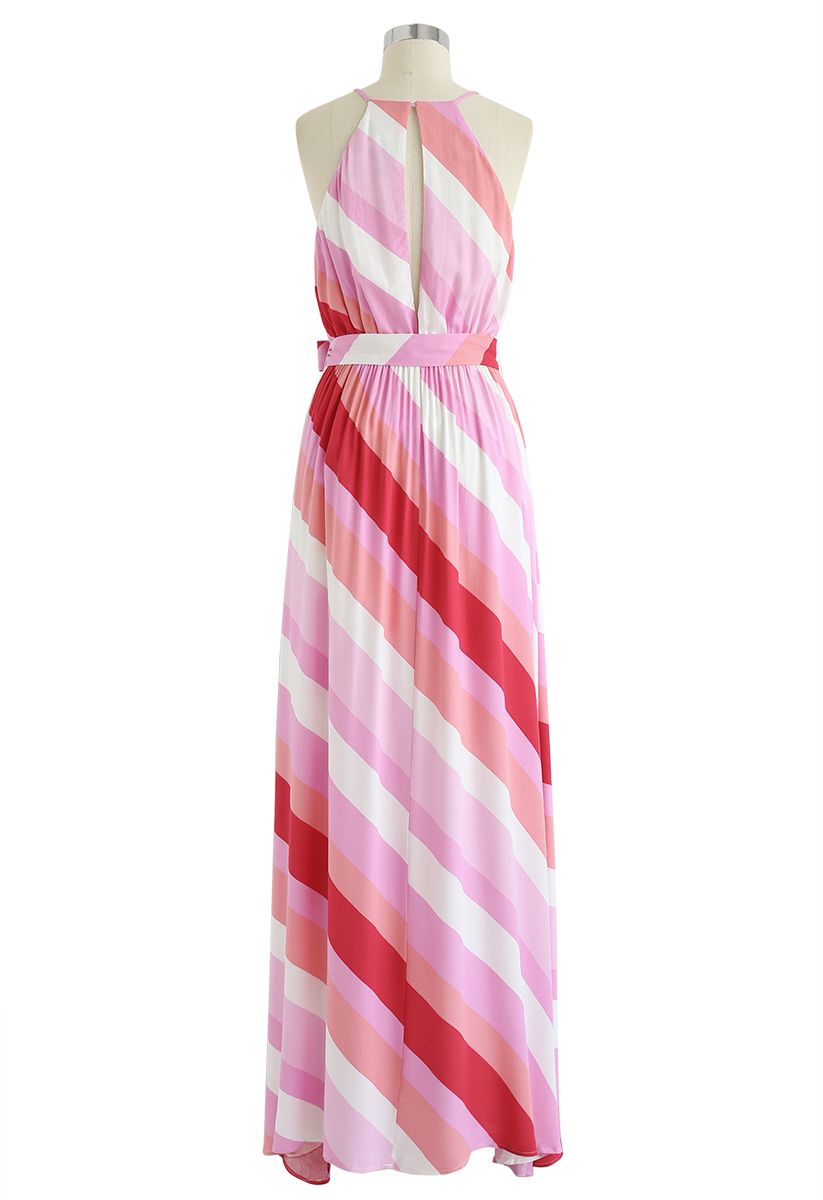 Sweet Sunset Stripe Halter Neck Maxi Dress