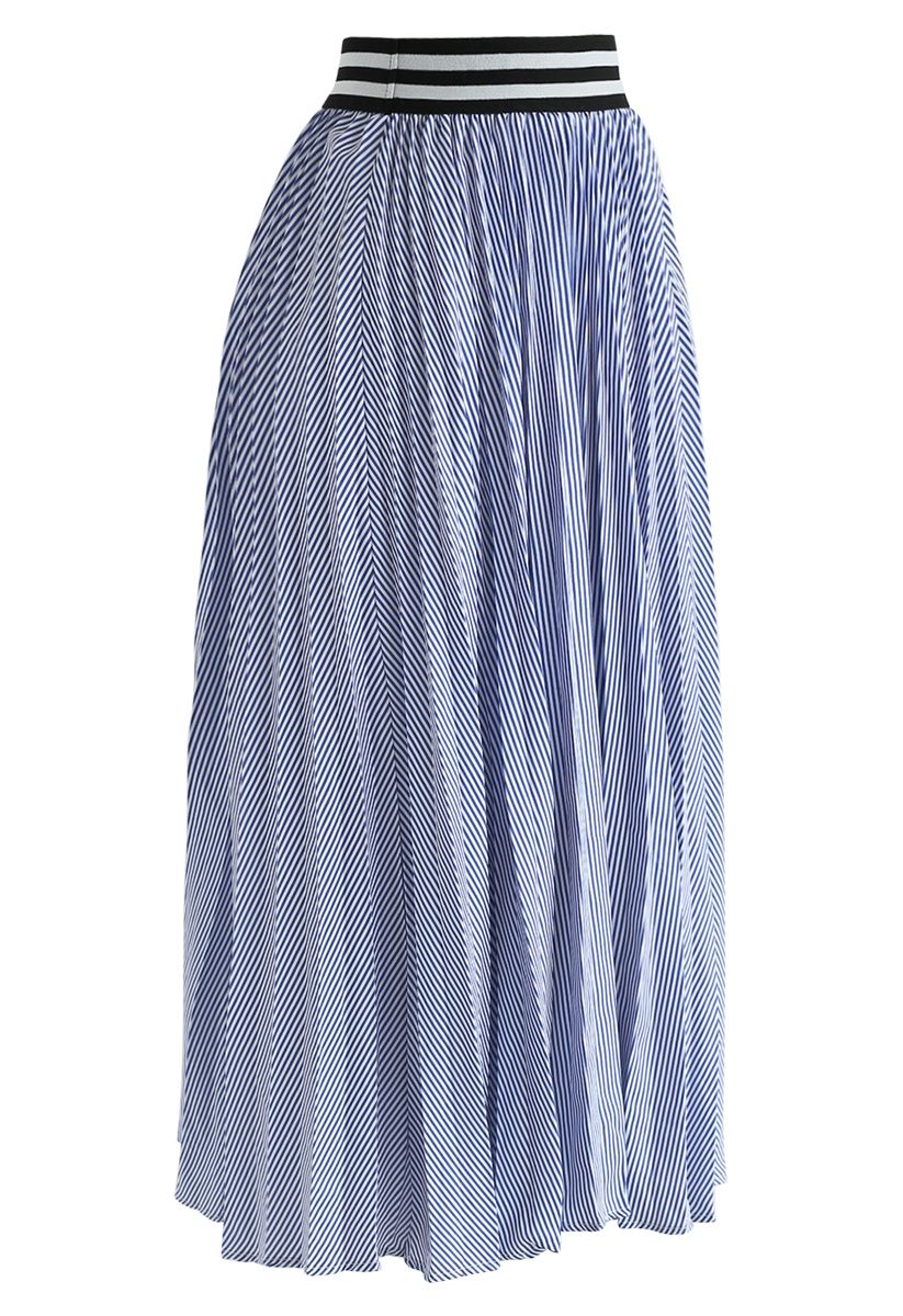 Did You Hear That Stripes Pleated Skirt in Blue - Retro, Indie and ...