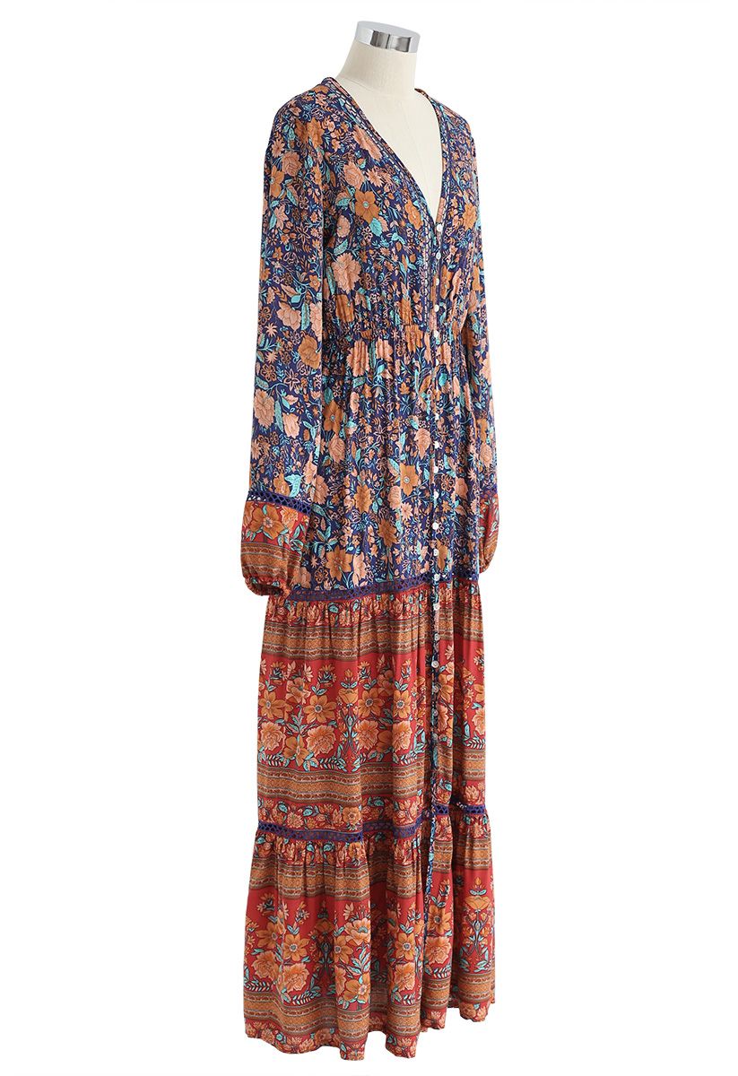 Boho Psychedelic Floral Maxi Dress - Retro, Indie and Unique Fashion