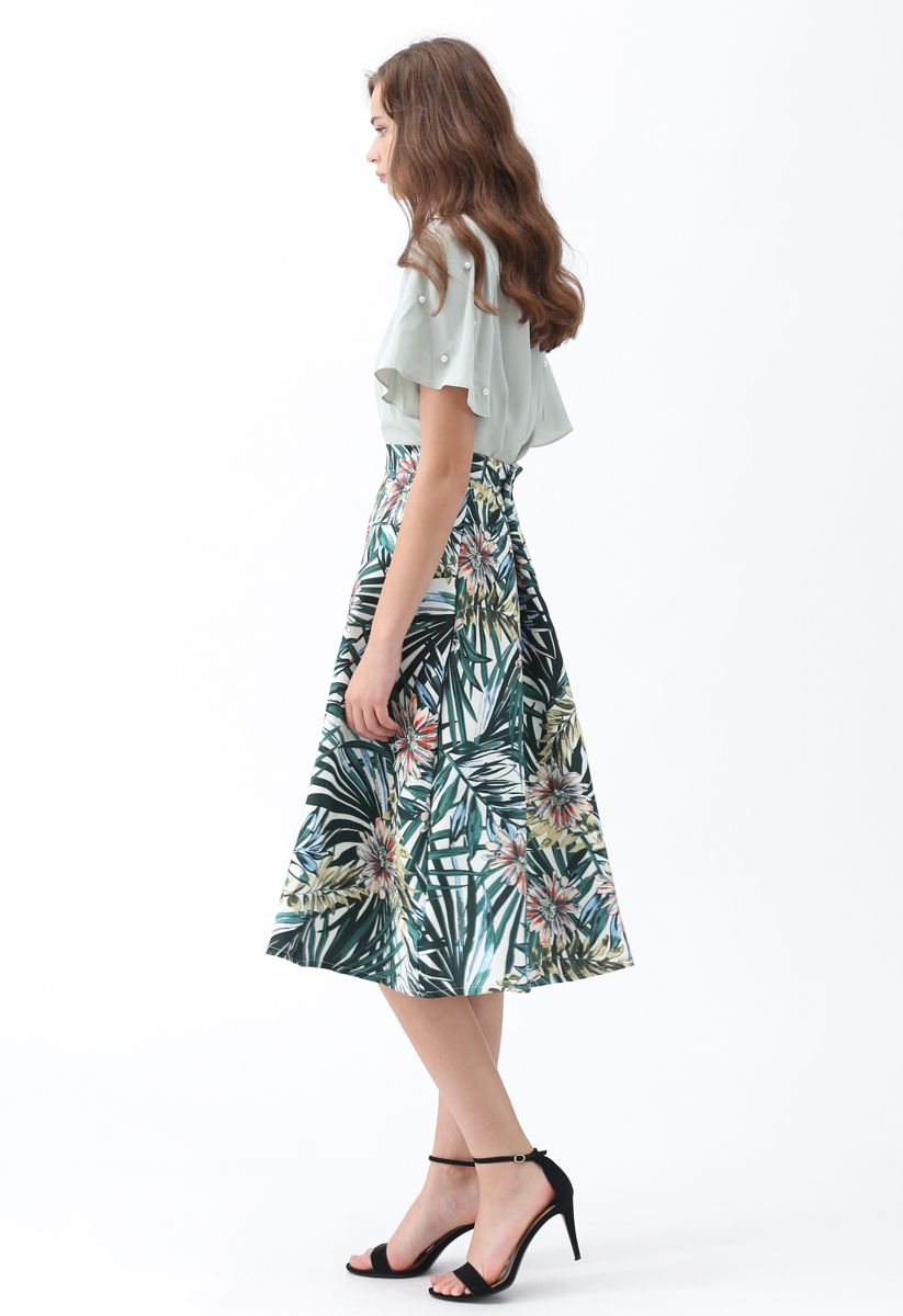 Tropical Fact A-Line Midi Skirt 