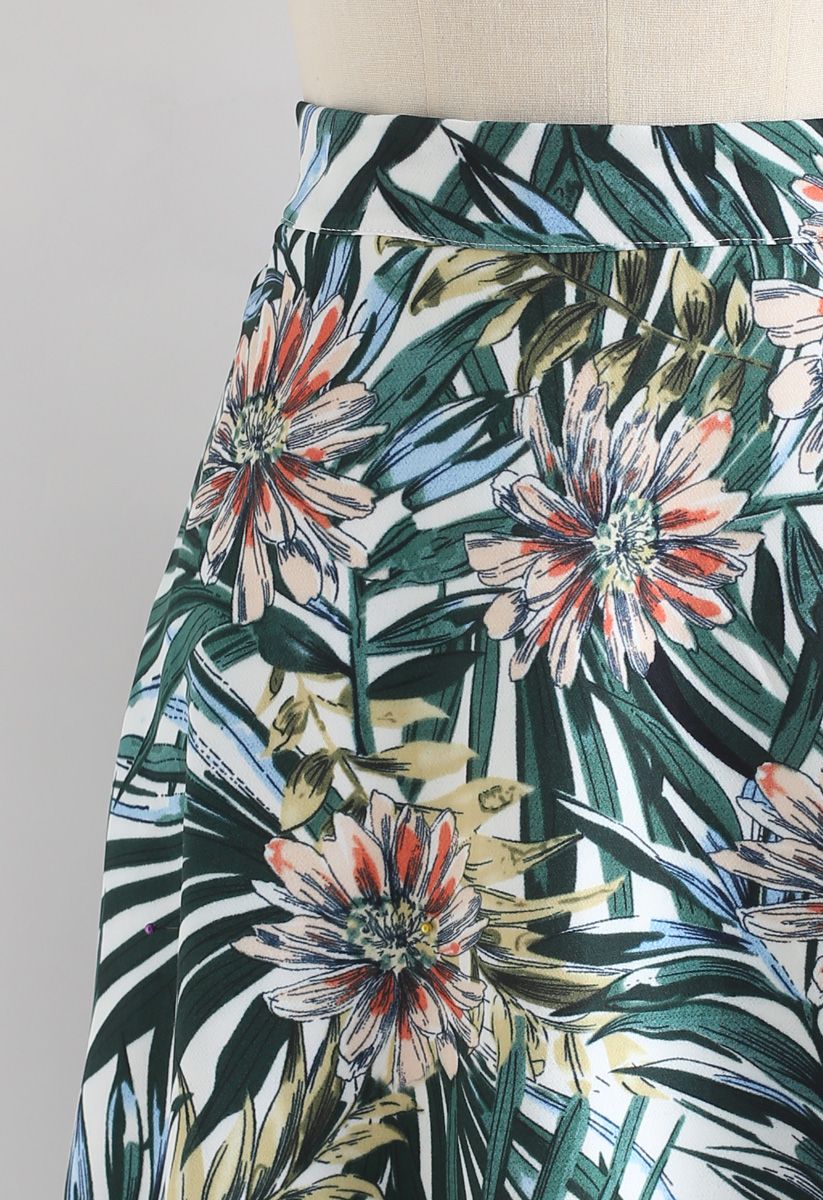 Tropical Fact A-Line Midi Skirt 