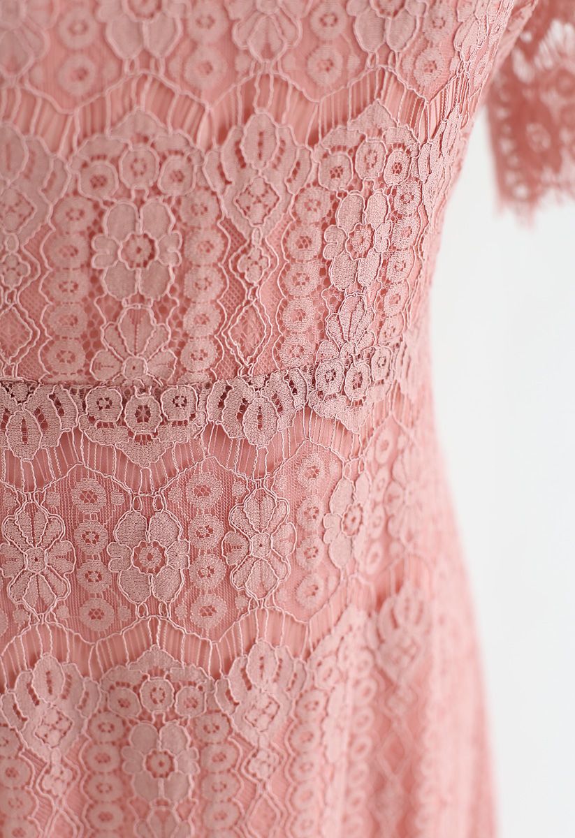 Dream Maker Lace Midi Dress in Coral 