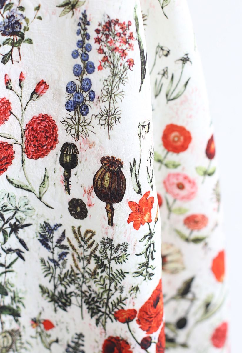 Multi Floral Print Embossed Midi Skirt
