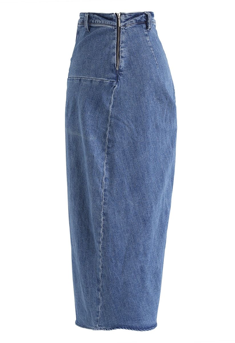 High-Waist Folded Denim Maxi Skirt - Retro, Indie and Unique Fashion